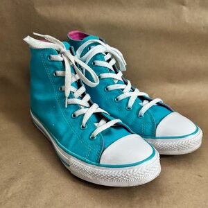 Converse Blue Sparkle and Pink Hi Top Sneakers. Youth 6/Women’s 8